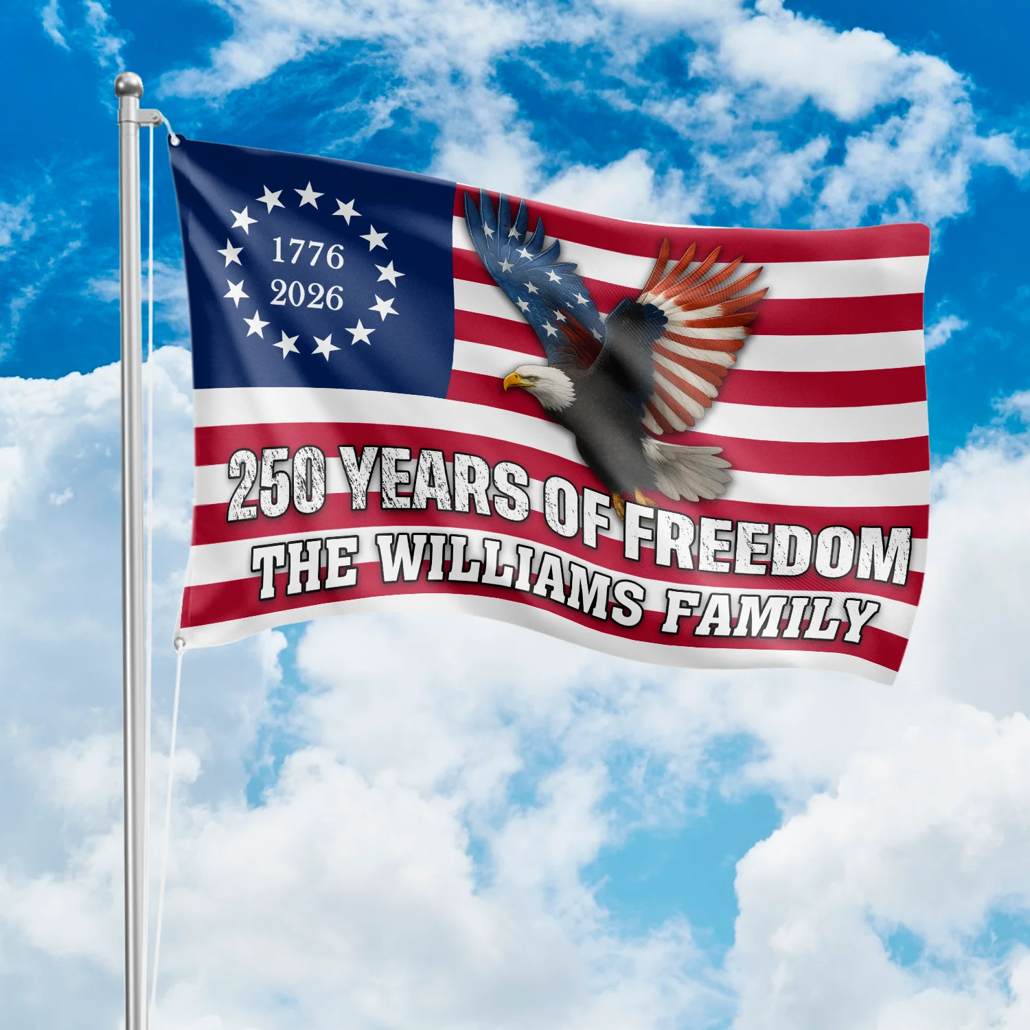 Custom Family Name 250 Years of Freedom 1776–2026 Eagle House Flag CH07 899590 - Image 2