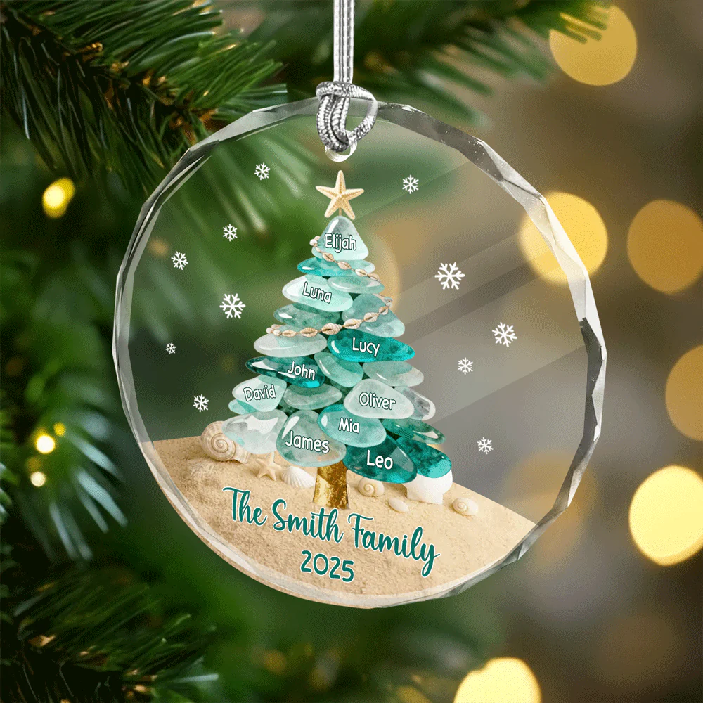 Custom Family Name Sea Glass Family Tree Glass Ornament CH07 899866 - Image 2