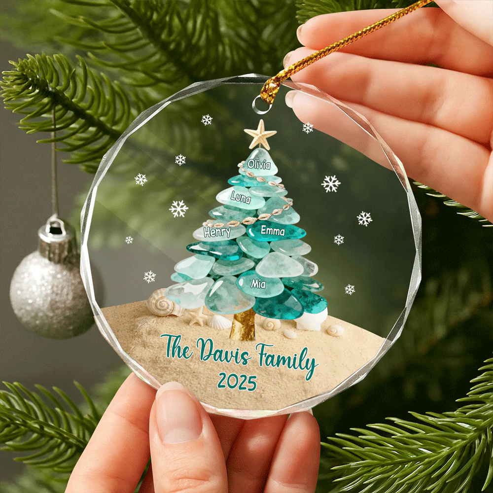Custom Family Name Sea Glass Family Tree Glass Ornament CH07 899866 - Image 3