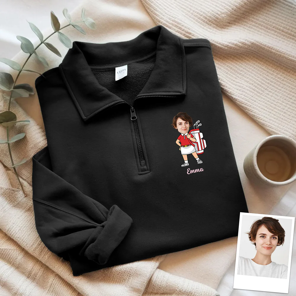 Custom Funny Face Golf Print Quarter Zip Sweater HA75 898650 - Image 2