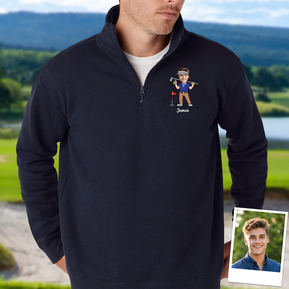 Custom Funny Face Golf Print Quarter Zip Sweater HA75 898650 - Image 3