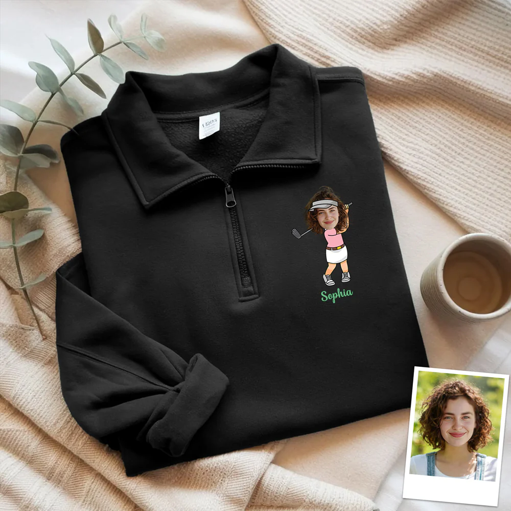 Custom Funny Face Golf Print Quarter Zip Sweater HA75 898650 - Image 4