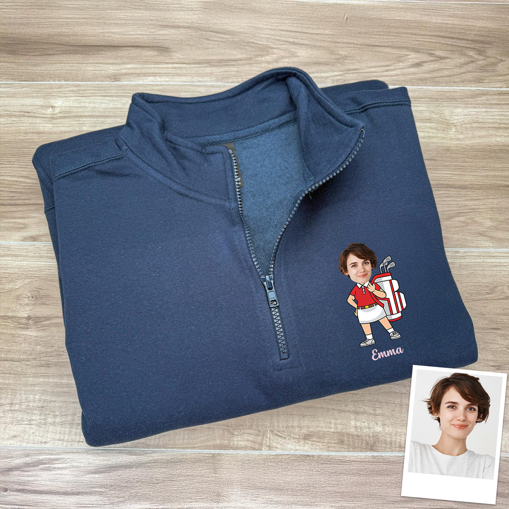 Custom Funny Face Golf Print Quarter Zip Sweater HA75 898650 - Image 5