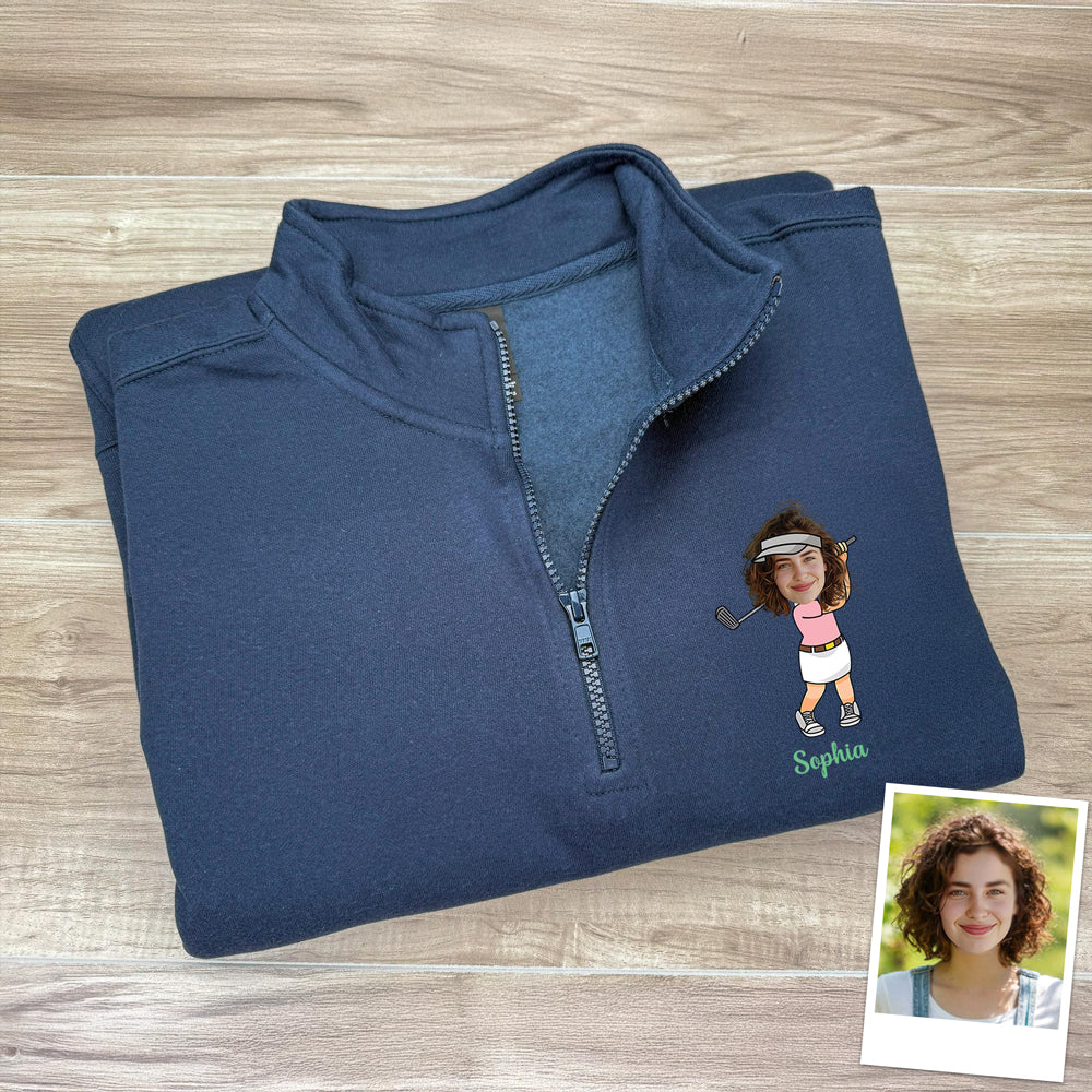 Custom Funny Face Golf Print Quarter Zip Sweater HA75 898650 - Image 7