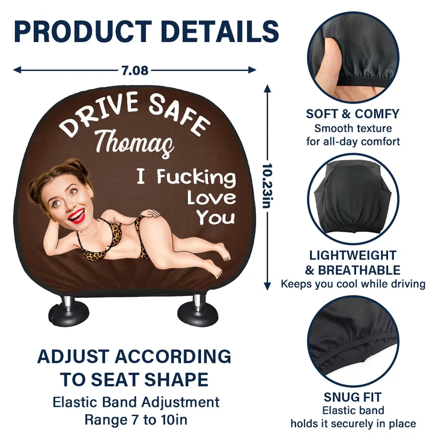 Custom Funny Photo Couple Drive Safe I Freaking Love You - Personalized Car Headrest Covers CH07 910090 - Image 7