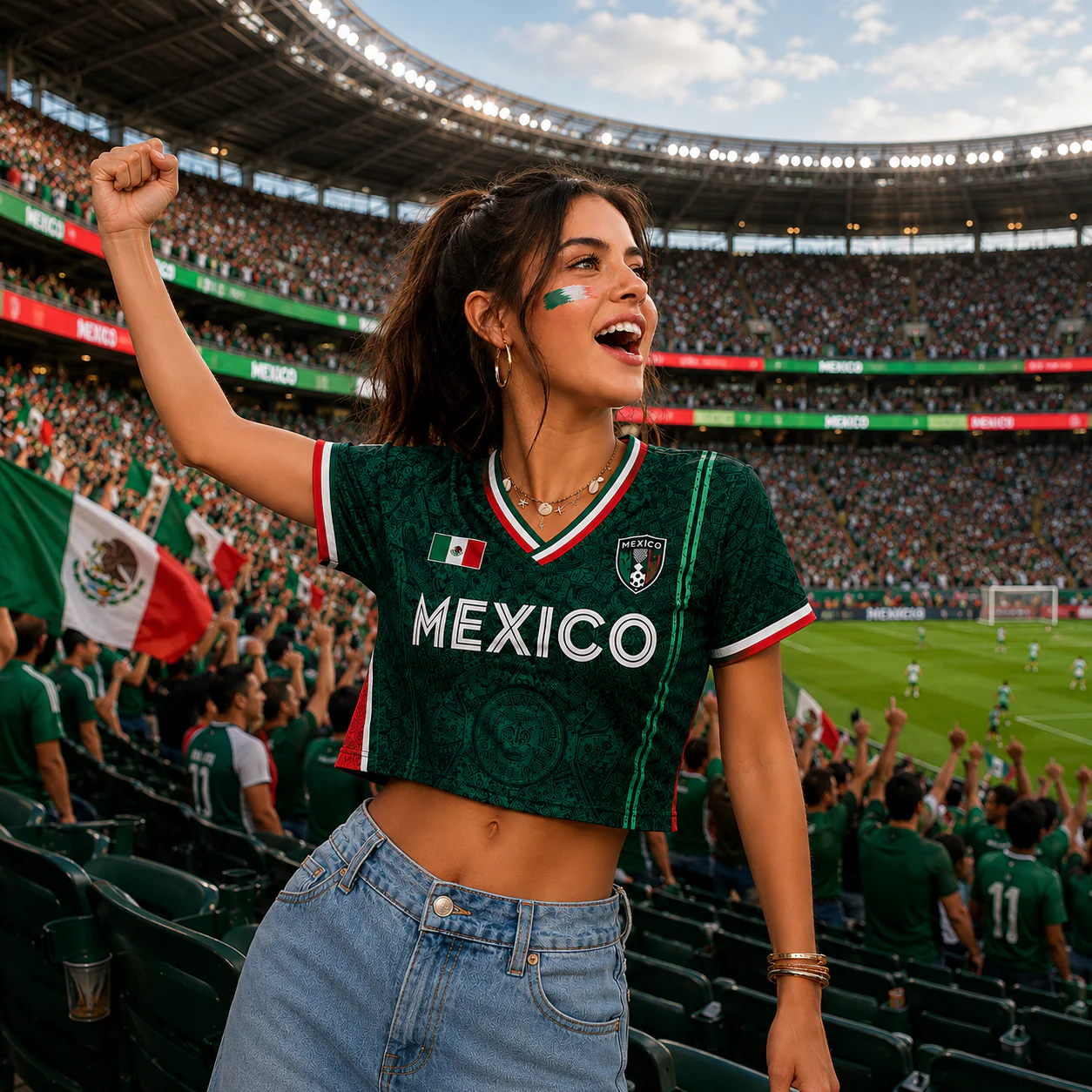 Custom Name Mexico Split Soccer Personalized Jersey Crop Tee For Sport Lovers HA75 921804 - Image 2