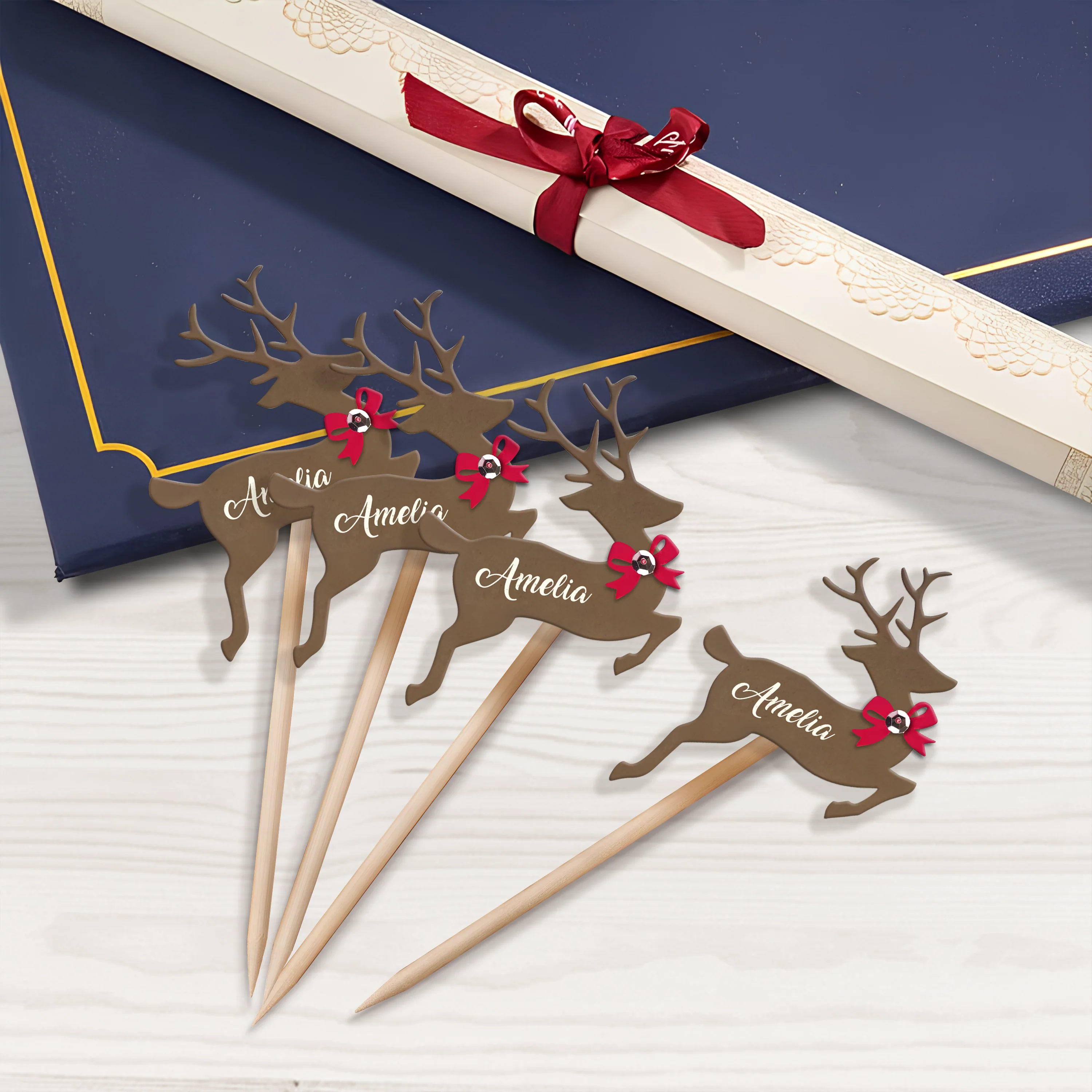 Custom Name Reindeer Cupcake Toppers For Christmas TH10 894755 - Image 4