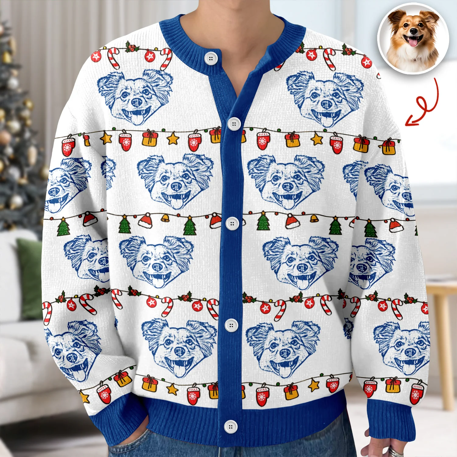 Custom Pet Photo Pencil Drawing Christmas Ugly Cardigan For Pet Lovers LM32 897133 - Image 3