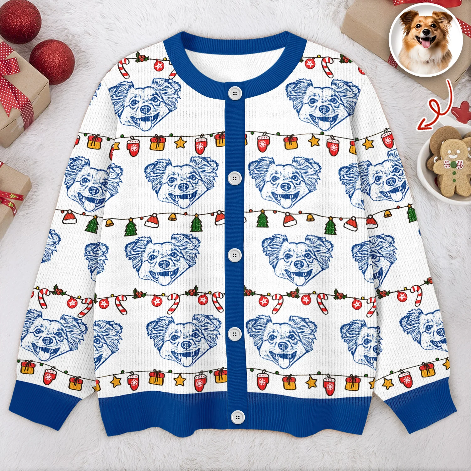 Custom Pet Photo Pencil Drawing Christmas Ugly Cardigan For Pet Lovers LM32 897133 - Image 8
