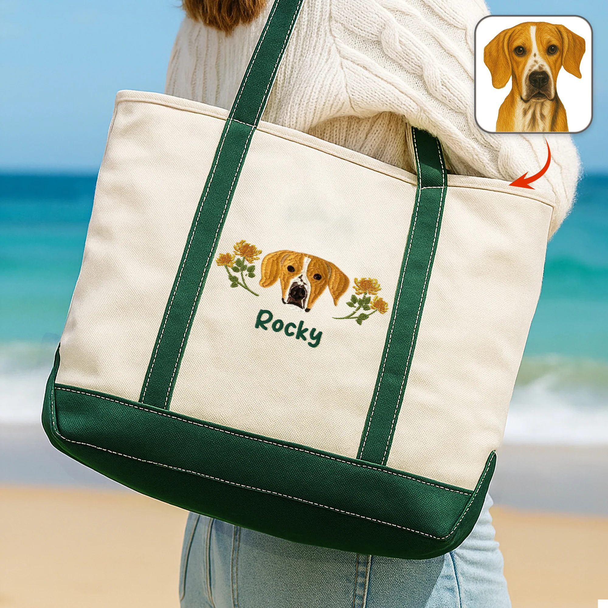 Custom Pet With Birth Month Flower Embroidered Monogram Beach Bag HO82 894240 - Image 3