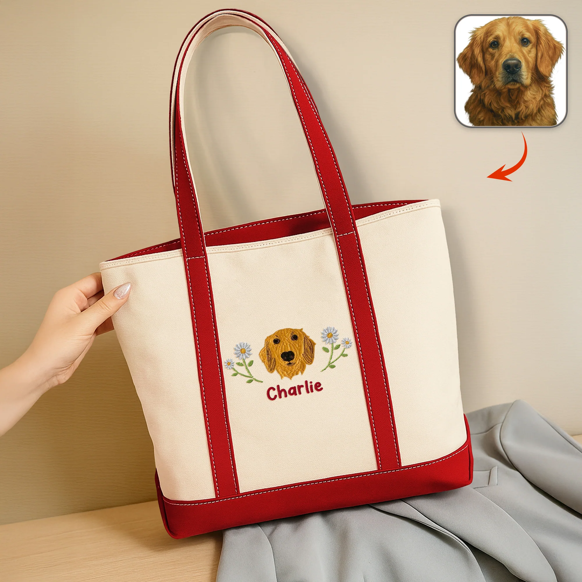 Custom Pet With Birth Month Flower Embroidered Monogram Beach Bag HO82 894240 - Image 4