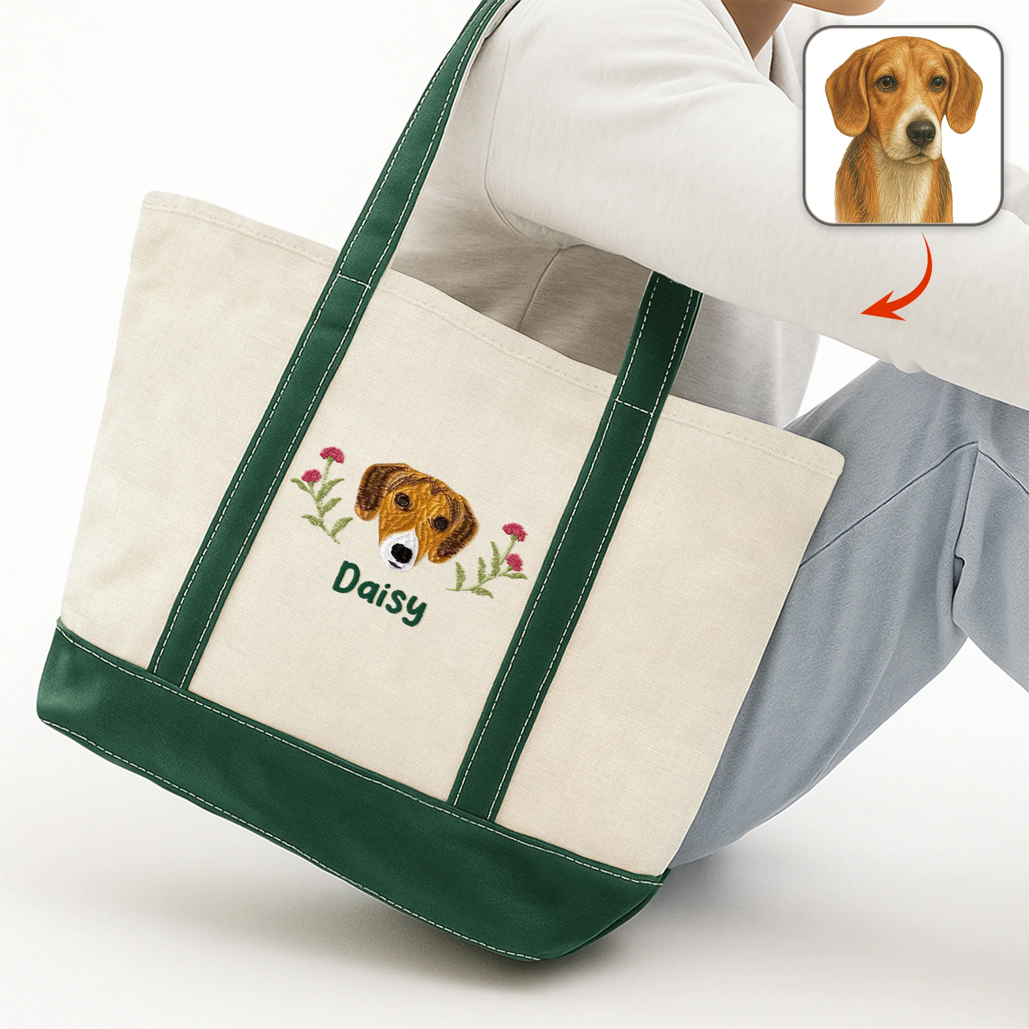 Custom Pet With Birth Month Flower Embroidered Monogram Beach Bag HO82 894240 - Image 8