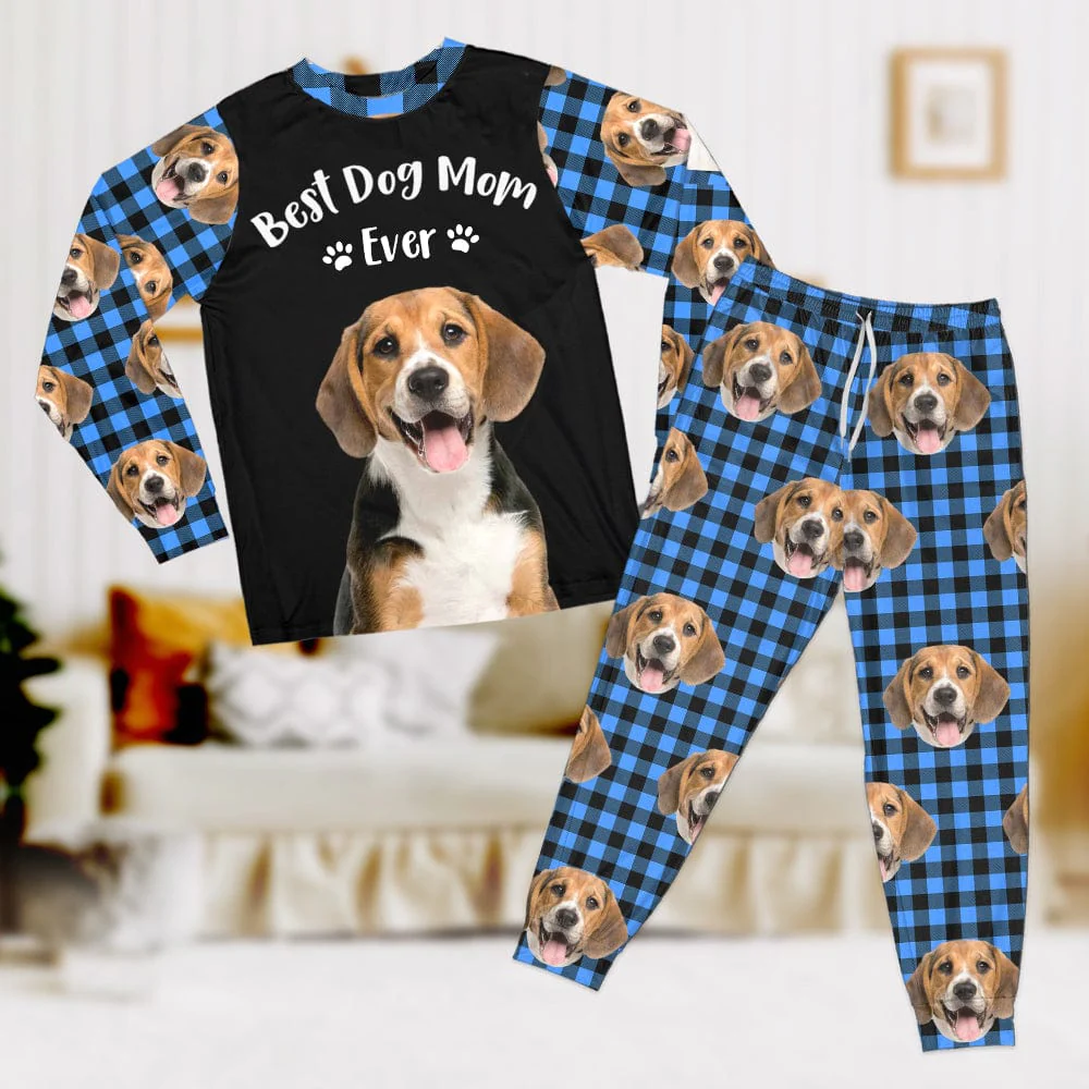 Custom Photo Best Dog Mom, Dog Dad Ever Christmas Sleepwear HA75 891548 - Image 2