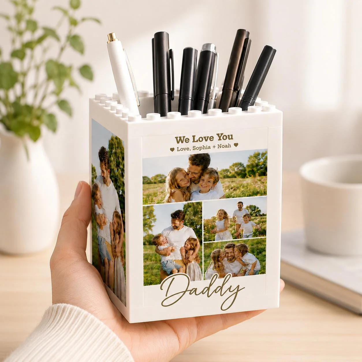 Custom Photo Collage Building Brick Block Daddy & Me Pencil Holder Keepsake Gift LM32 669091 - Image 3