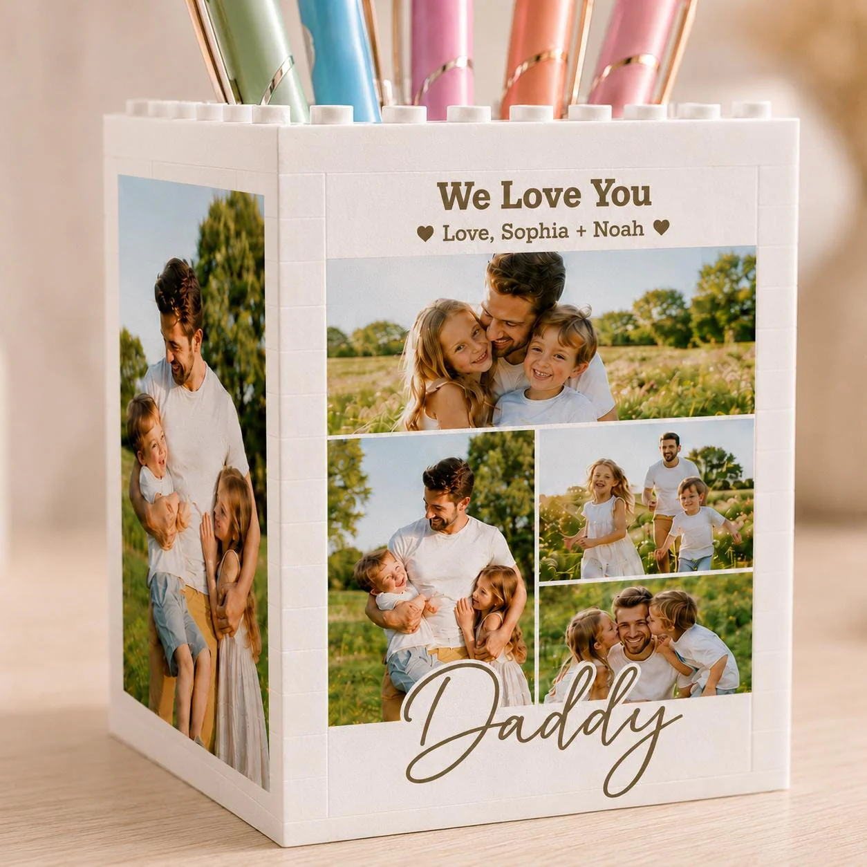 Custom Photo Collage Building Brick Block Daddy & Me Pencil Holder Keepsake Gift LM32 669091 - Image 4