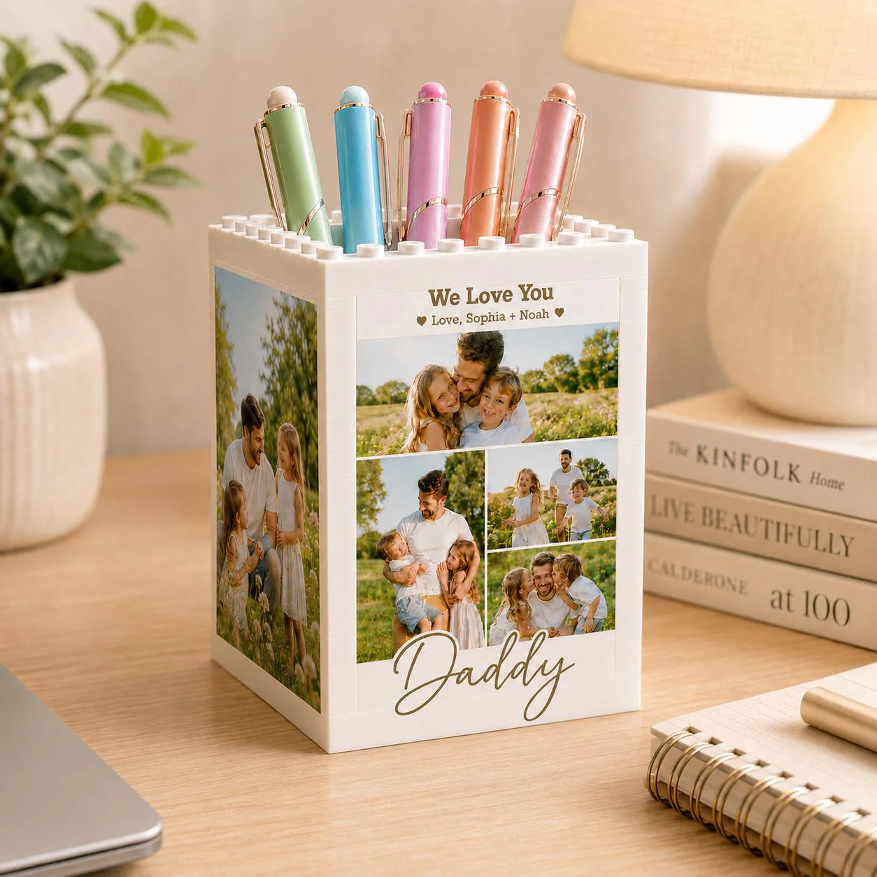 Custom Photo Collage Building Brick Block Daddy & Me Pencil Holder Keepsake Gift LM32 669091 - Image 5