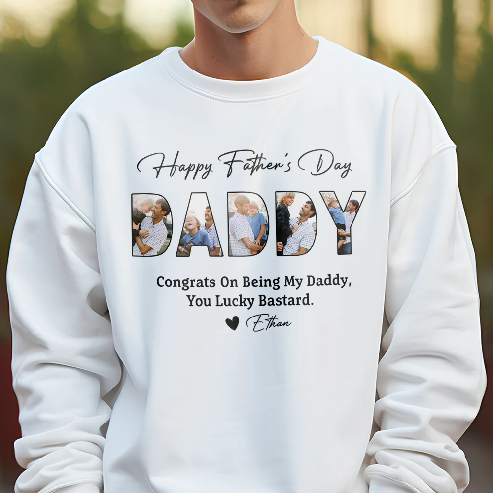 Custom Photo Congrats On Being My Dad, You Lucky Bastard Bright Shirt CH07 895834 - Image 2