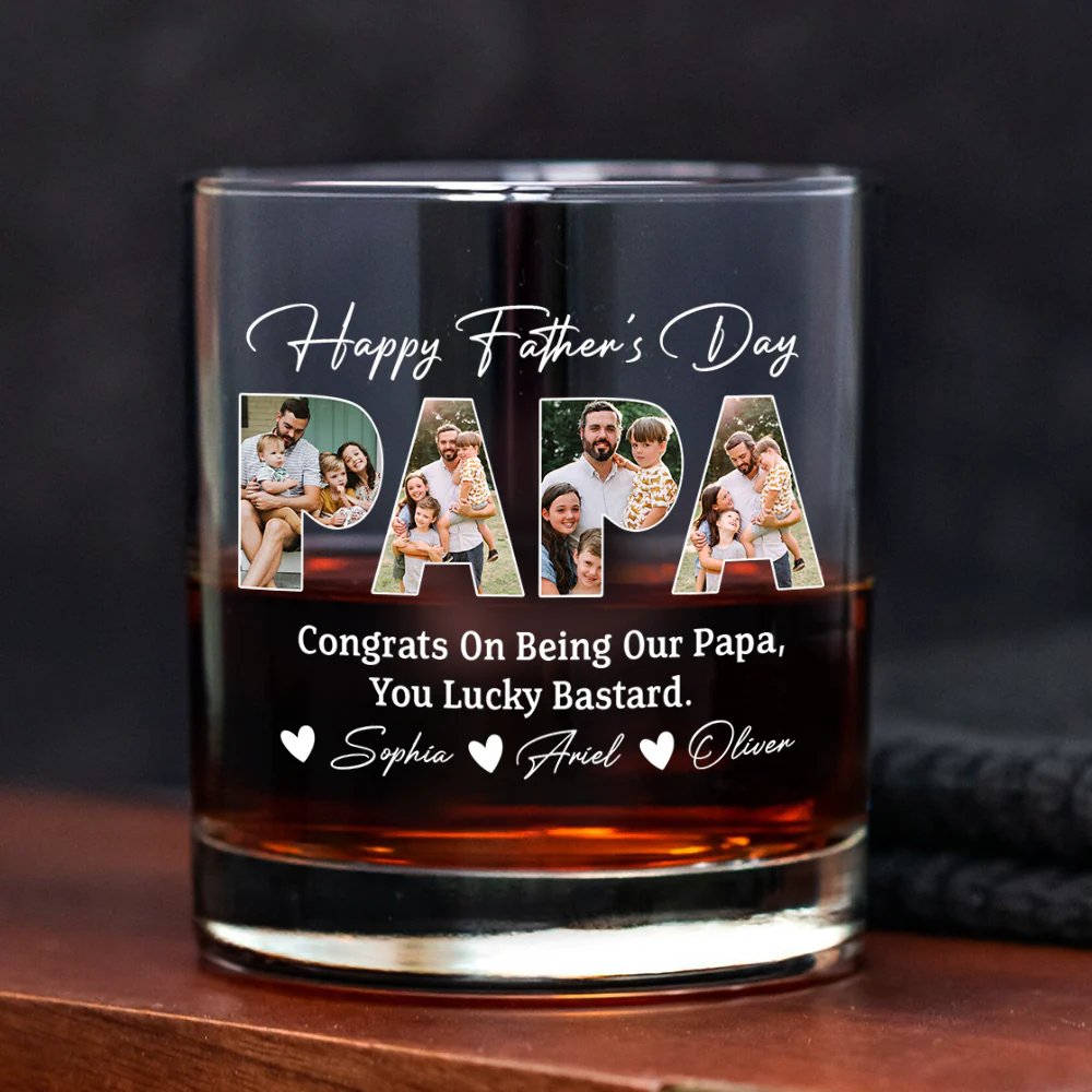 Custom Photo Congrats On Being My Dad, You Lucky Bastard Whiskey Glass CH07 895898 - Image 2