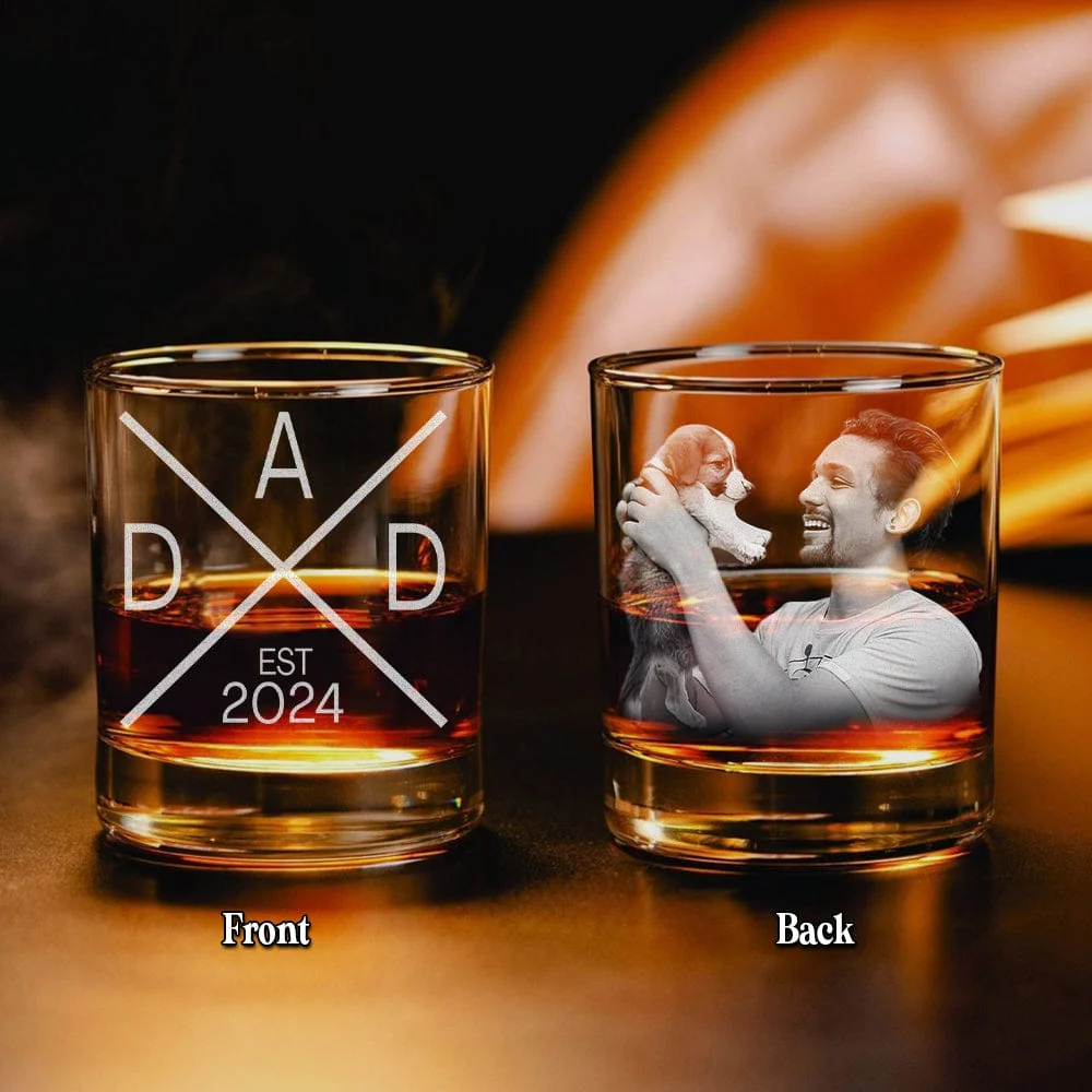 Custom Photo Dad EST Engraved Rock Glass DM01 HA75 890945