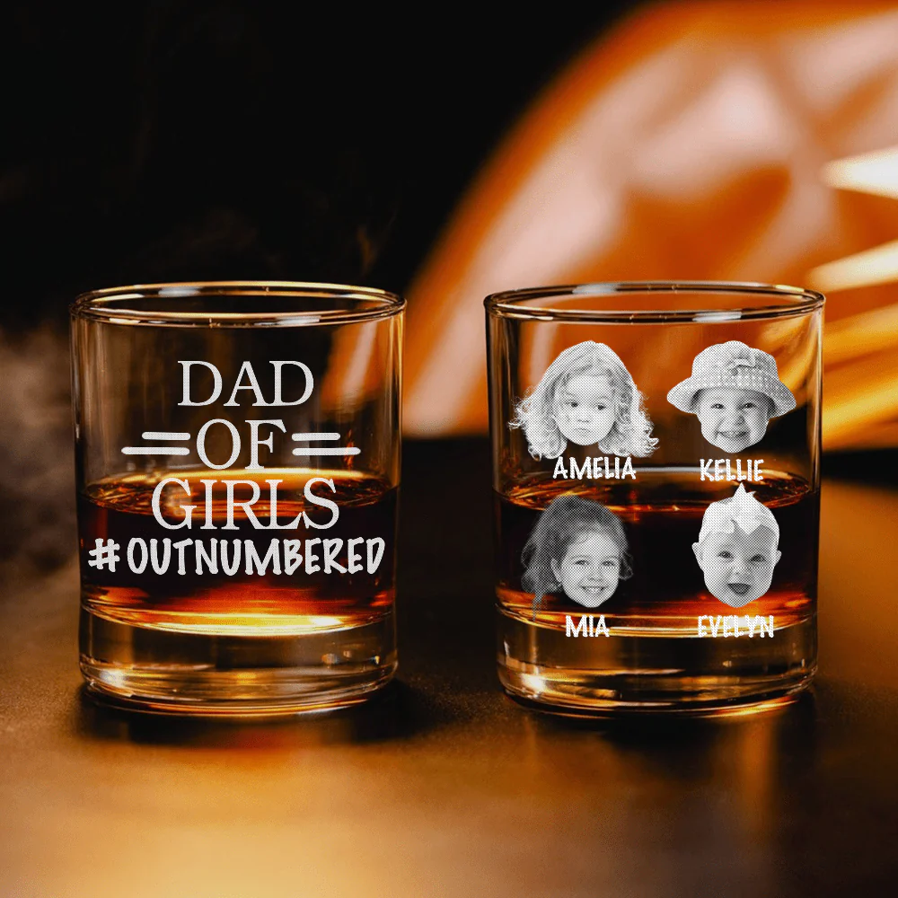 Custom Photo Dad Of Girls Outnumbered Father's Day Engraved Rock Glass DM01 HA75 891053 - Image 2