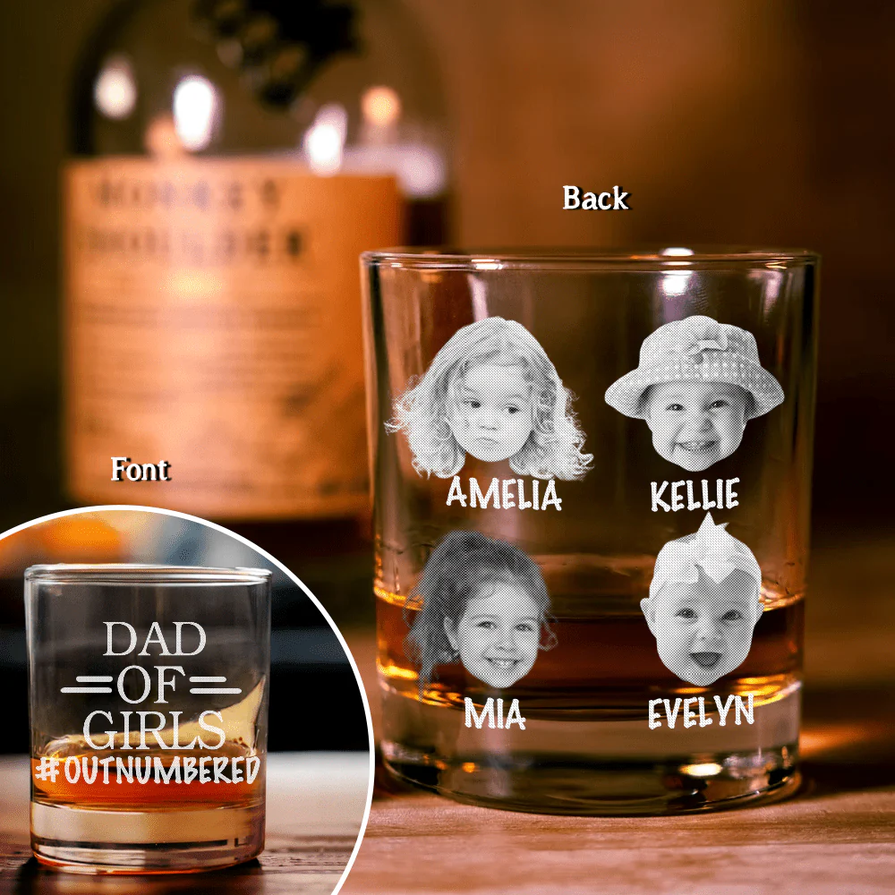 Custom Photo Dad Of Girls Outnumbered Father's Day Engraved Rock Glass DM01 HA75 891053 - Image 3