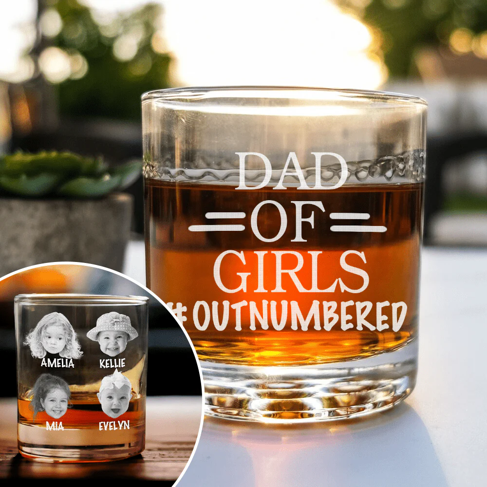 Custom Photo Dad Of Girls Outnumbered Father's Day Engraved Rock Glass DM01 HA75 891053 - Image 4