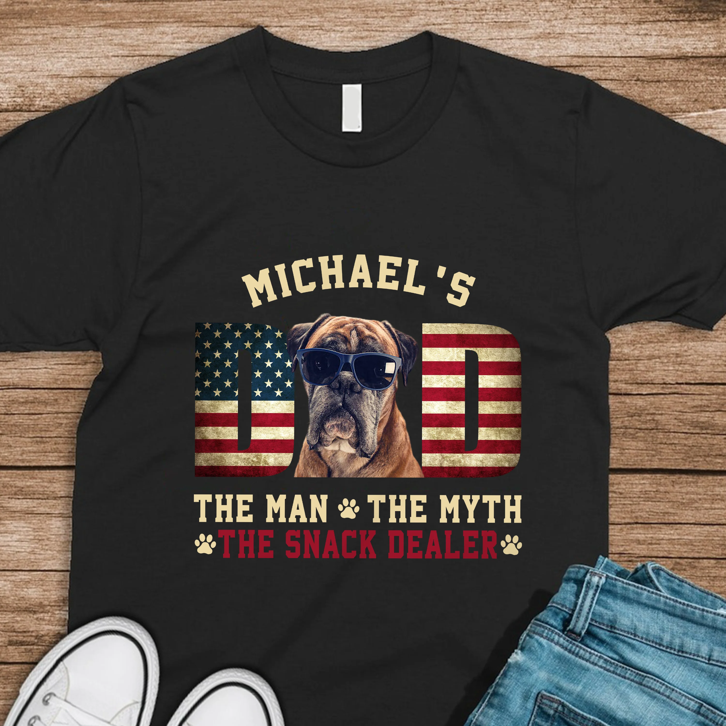 Custom Photo Dog - Dog's Dad The Man The Myth The Dealer American Flag Dad Shirt HA75 892440 - Image 3