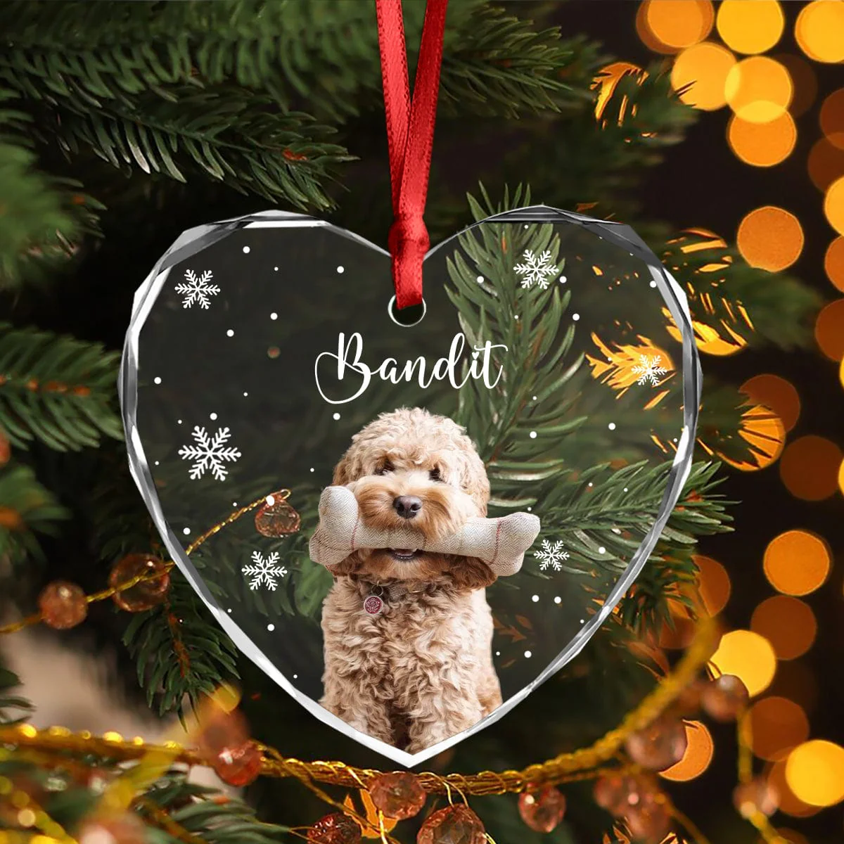 Custom Photo Dog Heart Shaped Glass Ornament For Christmas HA75 891558