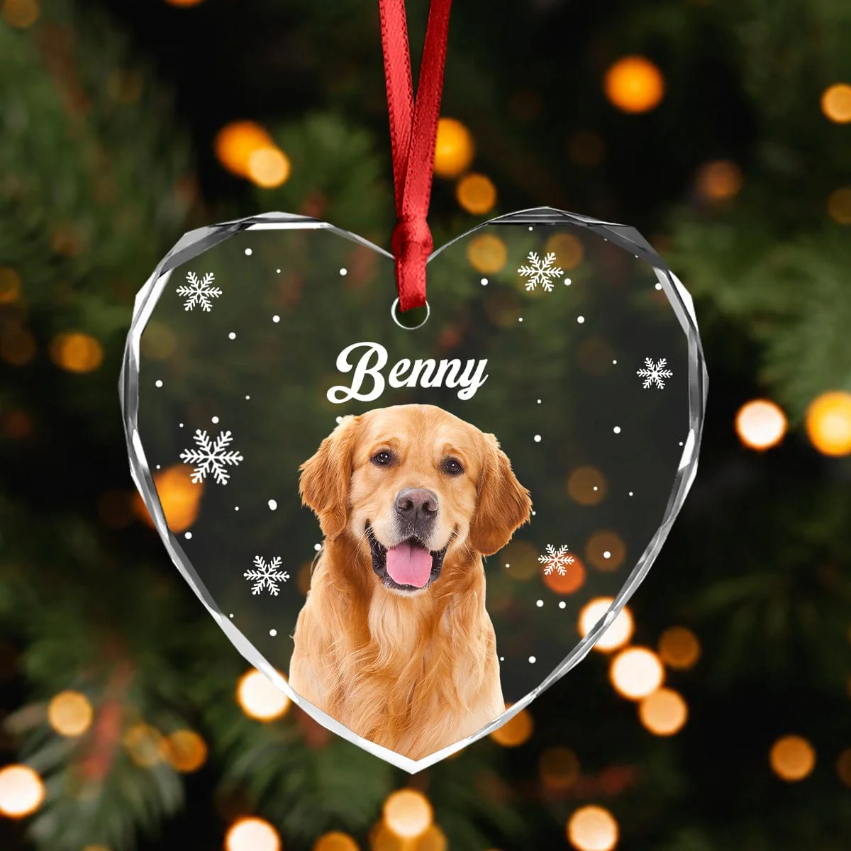 Custom Photo Dog Heart Shaped Glass Ornament For Christmas HA75 891558 - Image 2