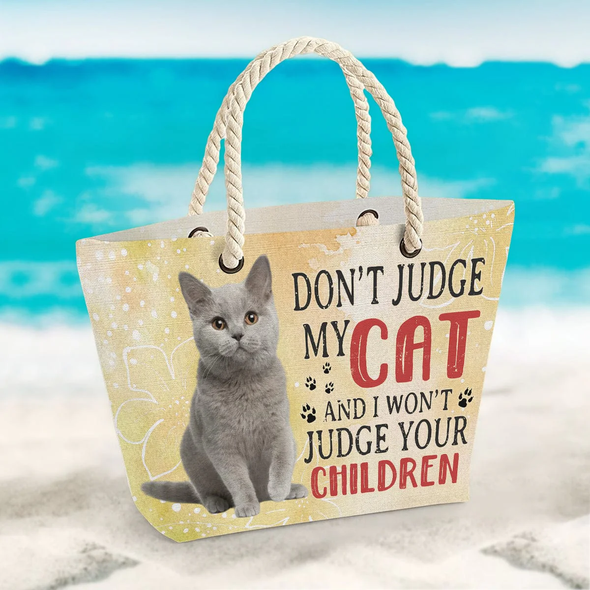 Custom Photo Don't Judge My Cat Beach Bag N304 889647