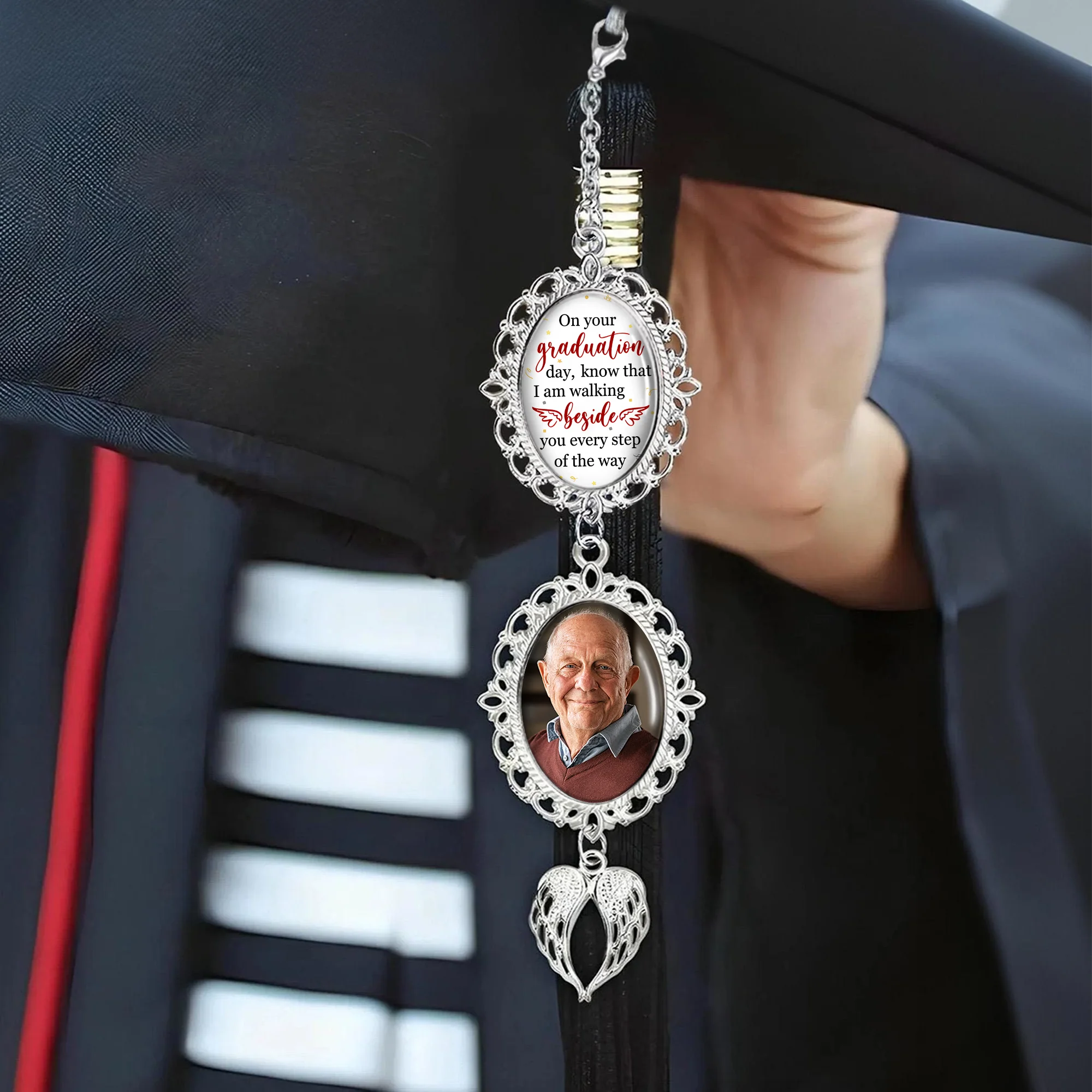Custom Photo Graduation With Memorial Tassel Charm With Angel Wings HO82 901368 - Image 2