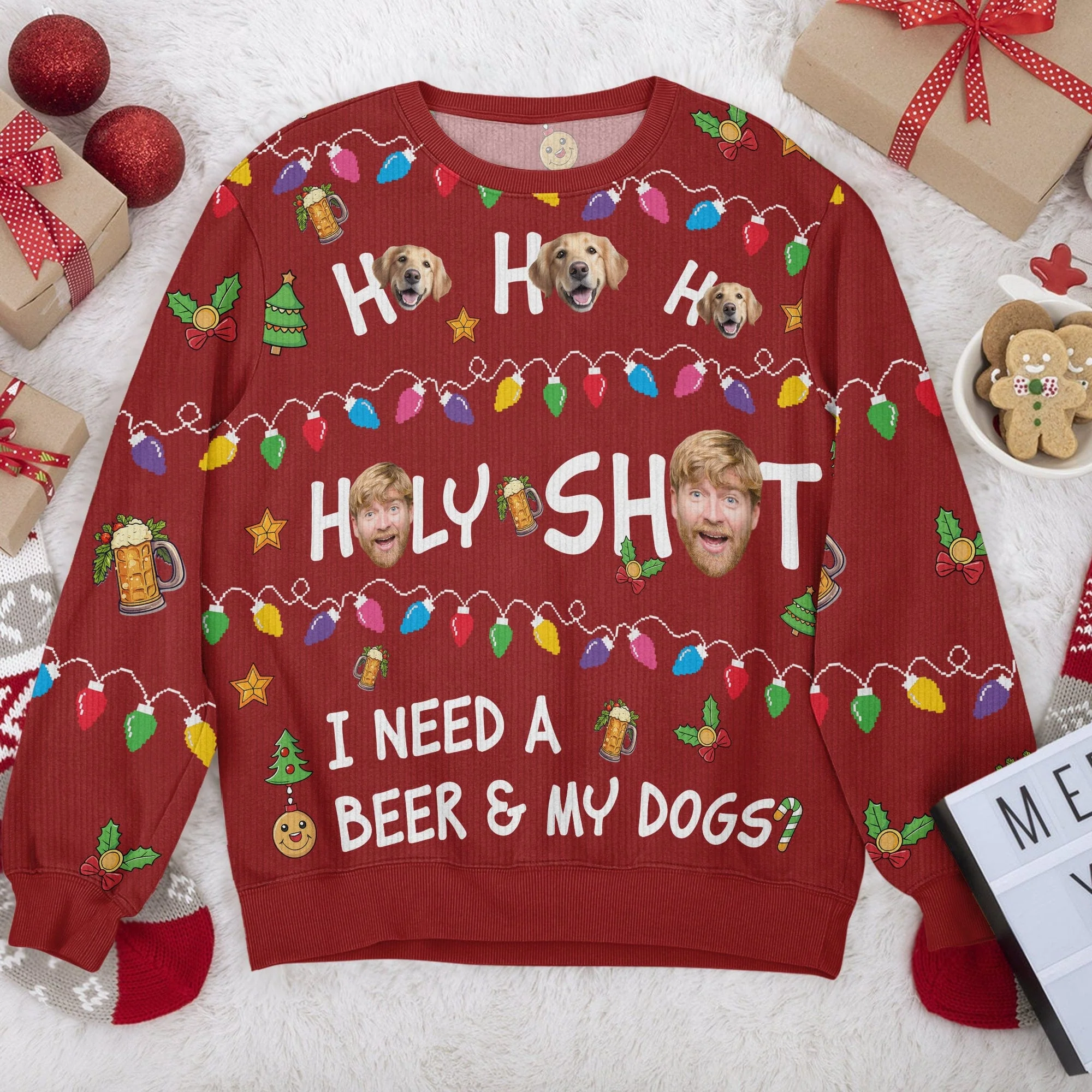 Custom Photo Ho Ho Holy I Need A Beer And My Dog Ugly Sweater N304 HA75 891554 - Image 3