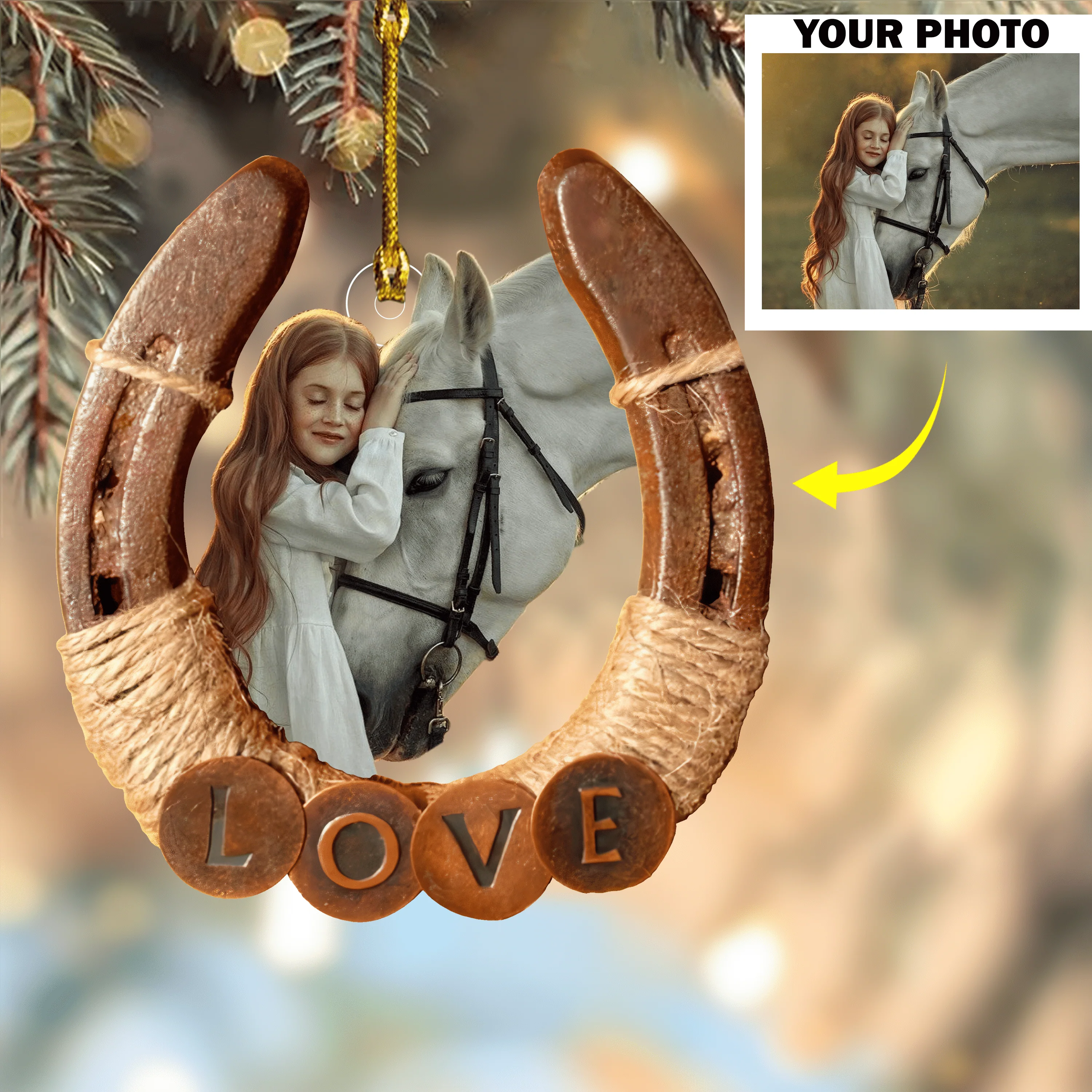 Custom Photo Horseshoes For Horse Lovers Acrylic Ornament, Christmas Gift Idea DM01 891429