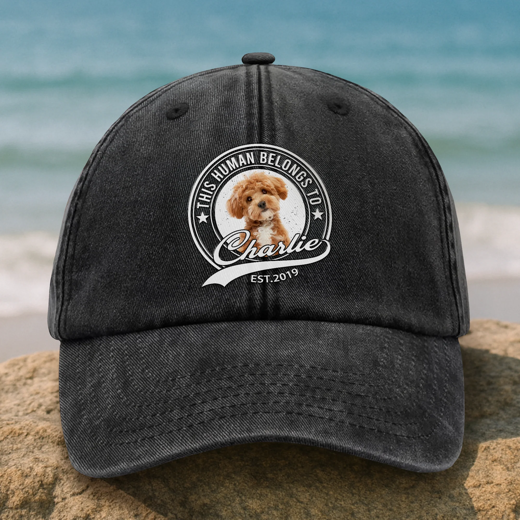 Custom Photo Human Belongs To Dog Cat Pet Washed Denim Baseball Cap HA75 892464 - Image 15