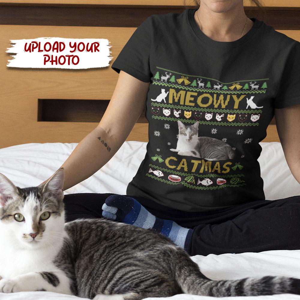 Custom Photo Meowy Catmas Sweatshirt Hoodie Premium Shirt DA199 HN590 - Image 3