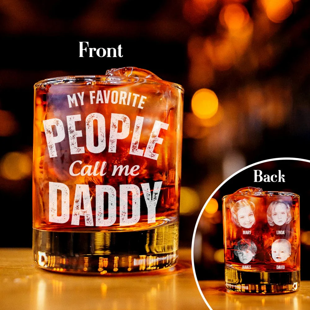 Custom Photo My Favorite People Call Me Papa Father's Day Engraved Rock Glass DM01 HA75 891009