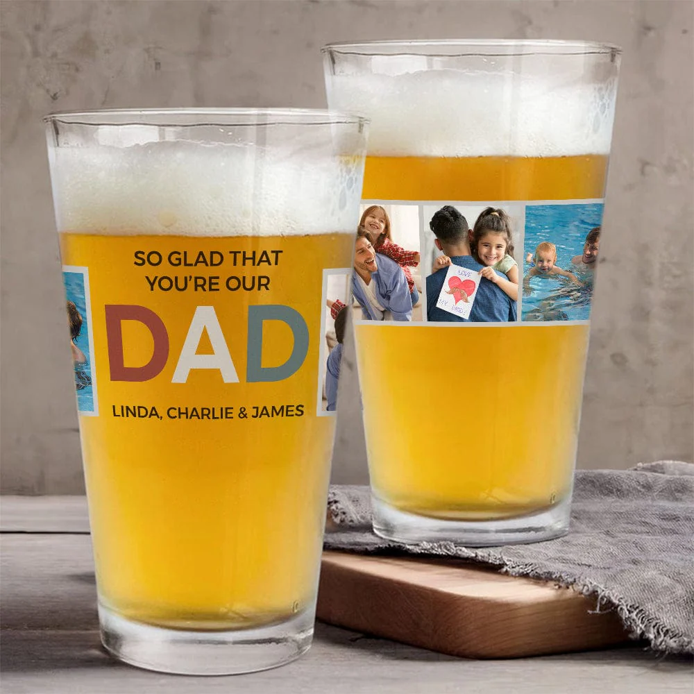 Custom Photo So Glad You're Our Dad Father's Day Print Beer Glass TH10 891061 - Image 2