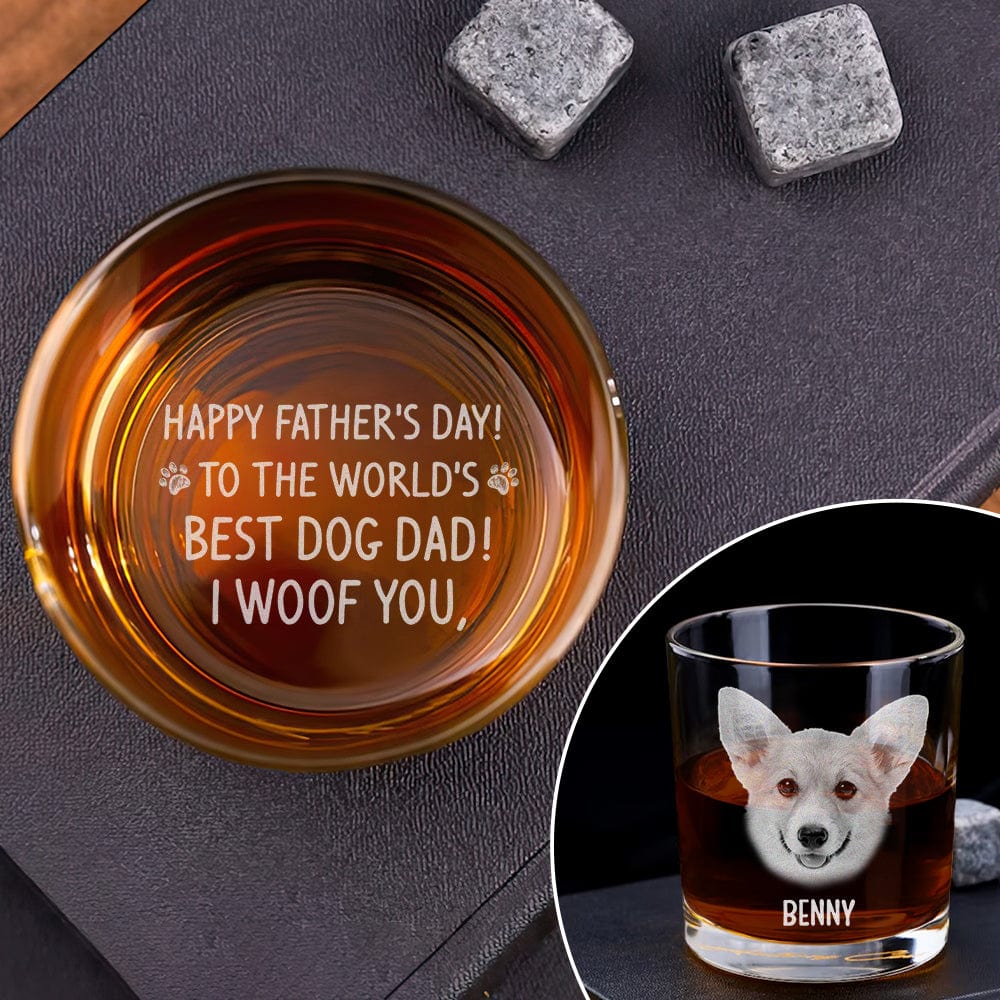 Custom Photo To The World's Best Dog Dad Engraved Rock Glass DM01 HA75 890961