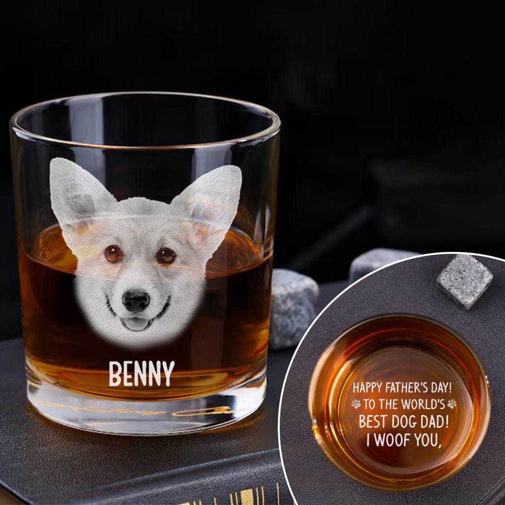 Custom Photo To The World's Best Dog Dad Engraved Rock Glass DM01 HA75 890961 - Image 2