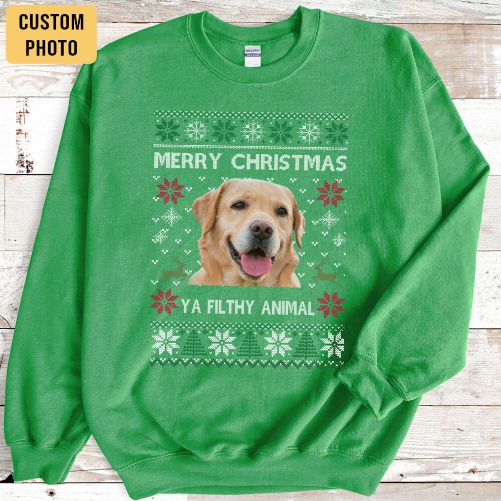 Custom Photo Ya Filthy Animal Dog Cat Sweatshirt, Dog Lover Sweater Christmas TA29 889811 - Image 3