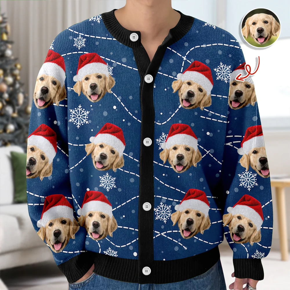 Custom Puppy Photo Personalized Dog Lovers Christmas Cardigan CH07 899896 - Image 3