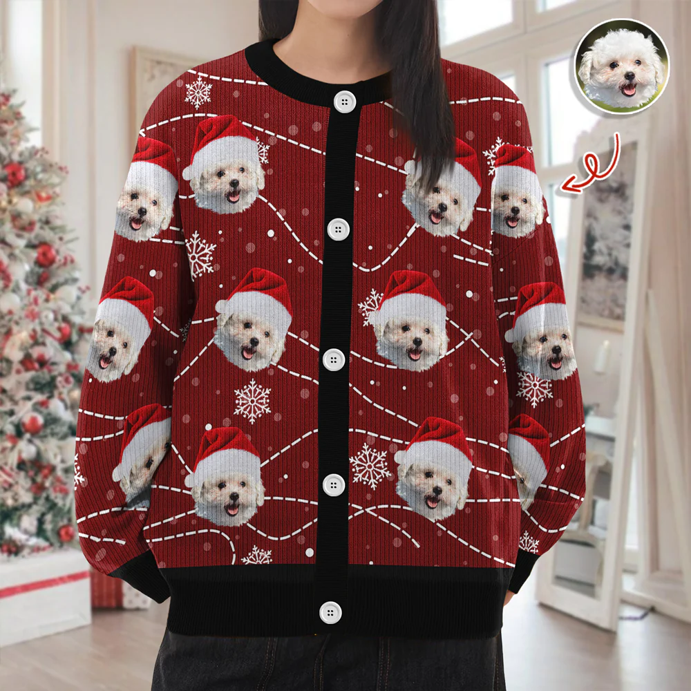 Custom Puppy Photo Personalized Dog Lovers Christmas Cardigan CH07 899896 - Image 4