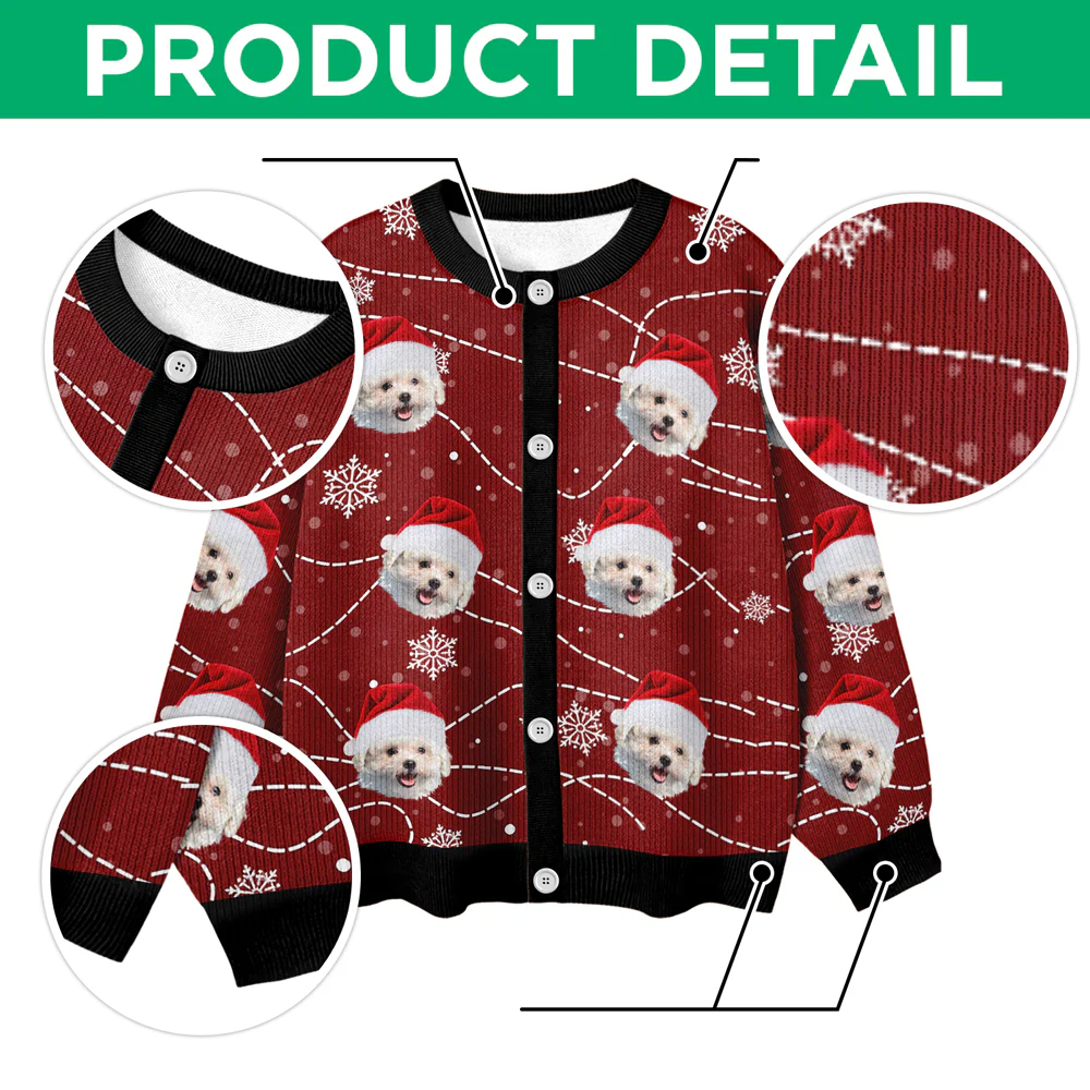 Custom Puppy Photo Personalized Dog Lovers Christmas Cardigan CH07 899896 - Image 5