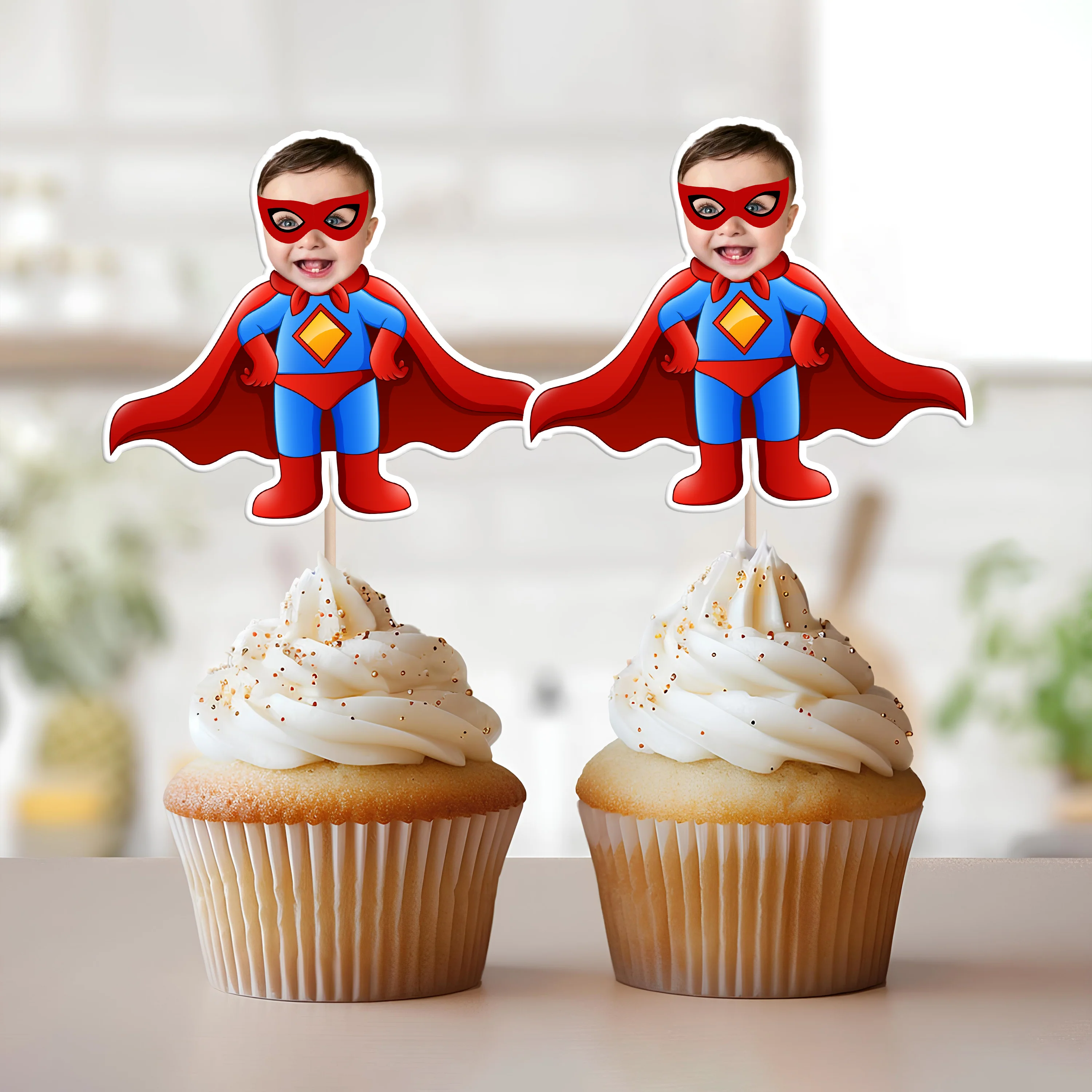 Custom Superheroes Photo Cupcake Toppers Peronalized Birthday Gift CH07 895348 - Image 2
