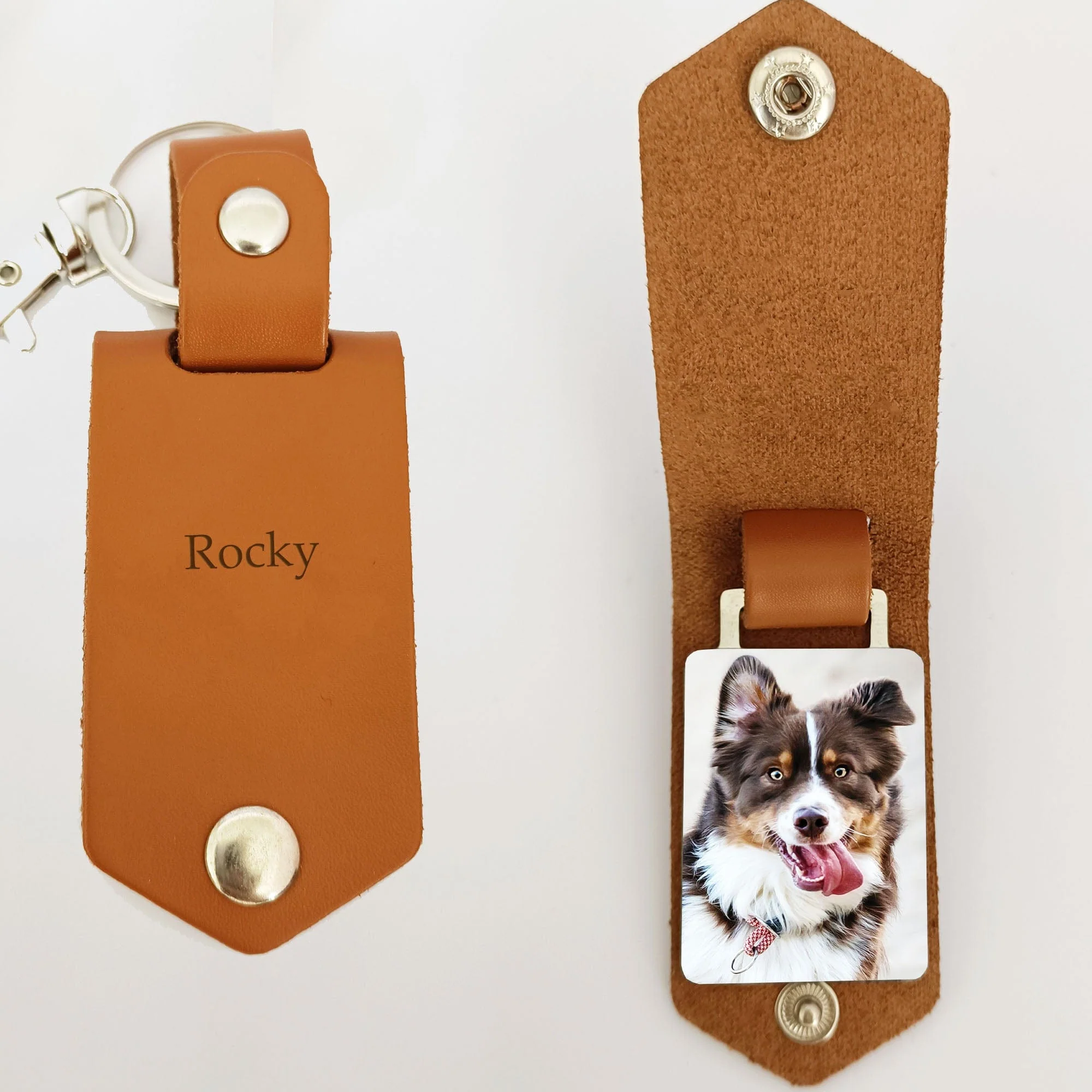 Custom Text Vintage Leather Photo Keychain C250 - Image 4