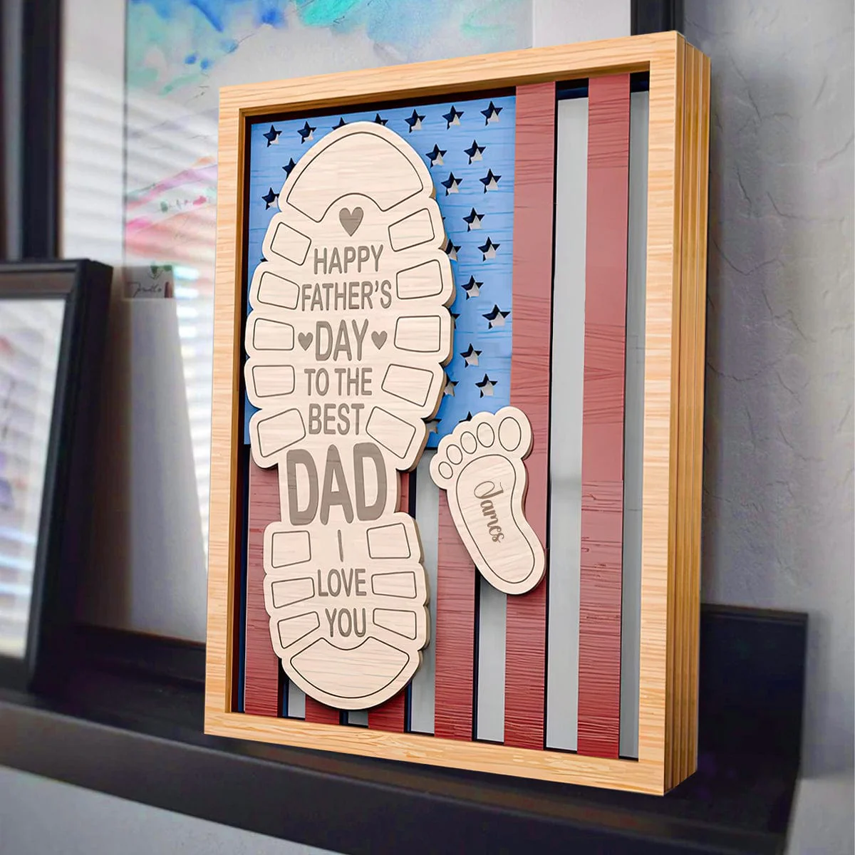 Dad And Kid Footprints Stand Decor Father's Day Personalized Gift DM01 890883 - Image 2
