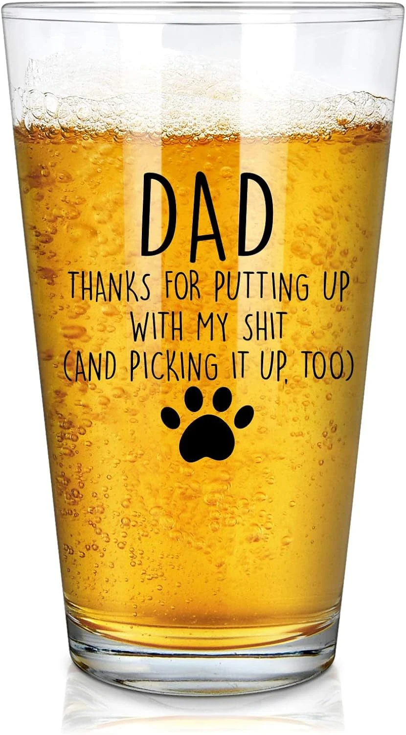Dad Thanks for Putting up with My, Funny Beer Glass Gifts for Dad Men Husband Him Christmas Father’S Day Birthday from Daughter Son Kids Wife, Novelty Fathers Day Presents, 15Oz Beer Glass - Image 2