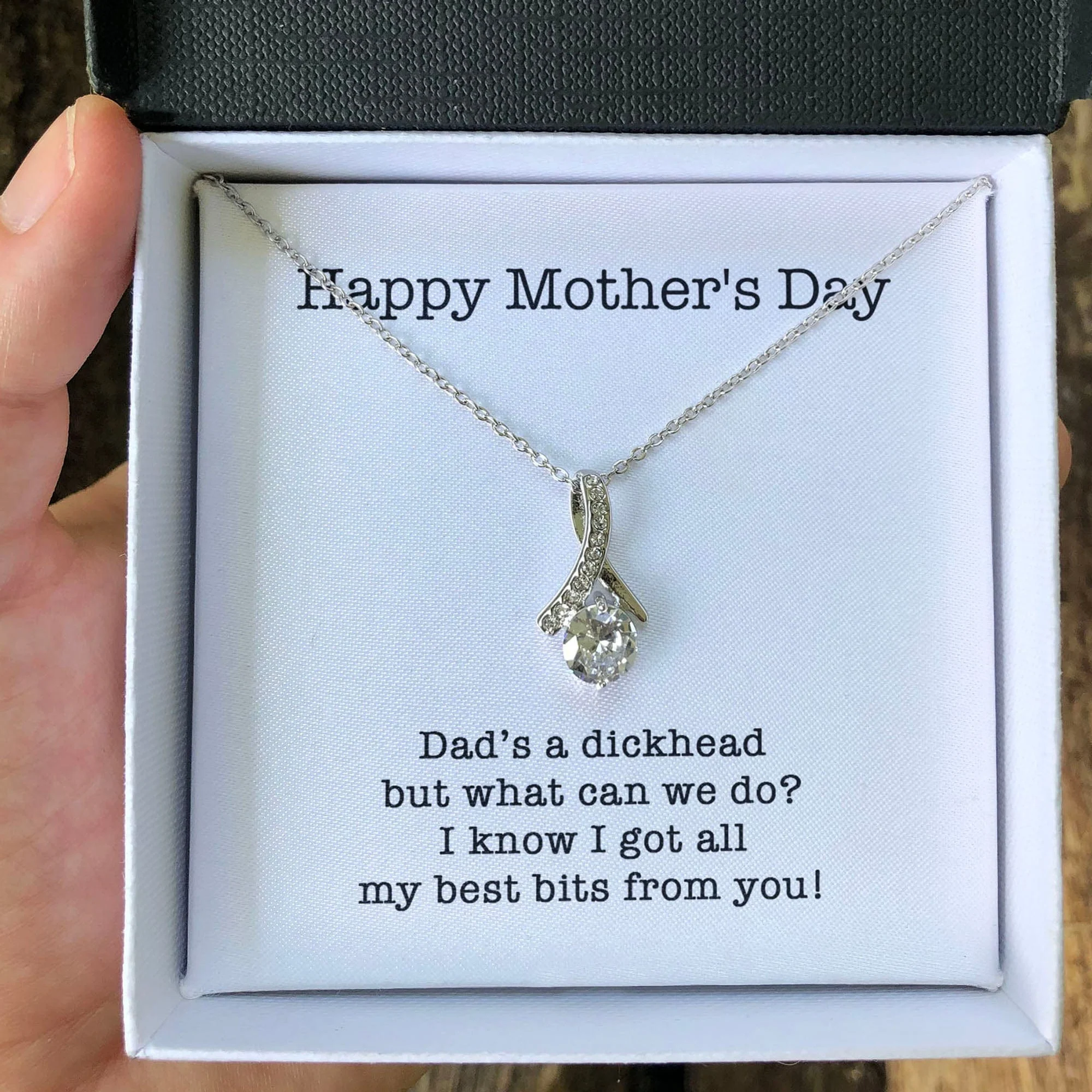Dad's A Dickhead Personalized Funny Single Mom Message Card Necklace C268 - Image 3