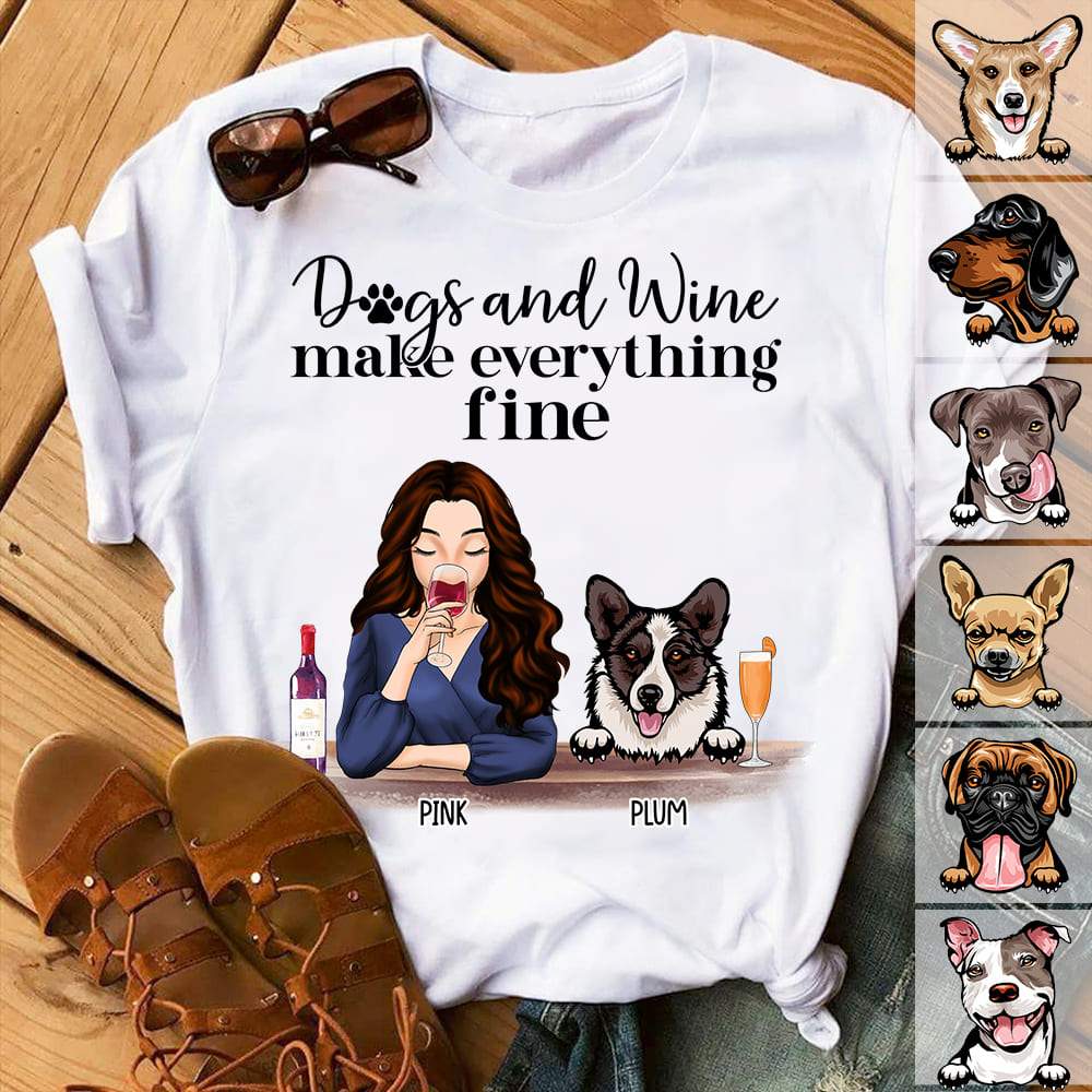 Dogs And Wine Make Everything Fine Dog T-shirt, HN590 - Image 2
