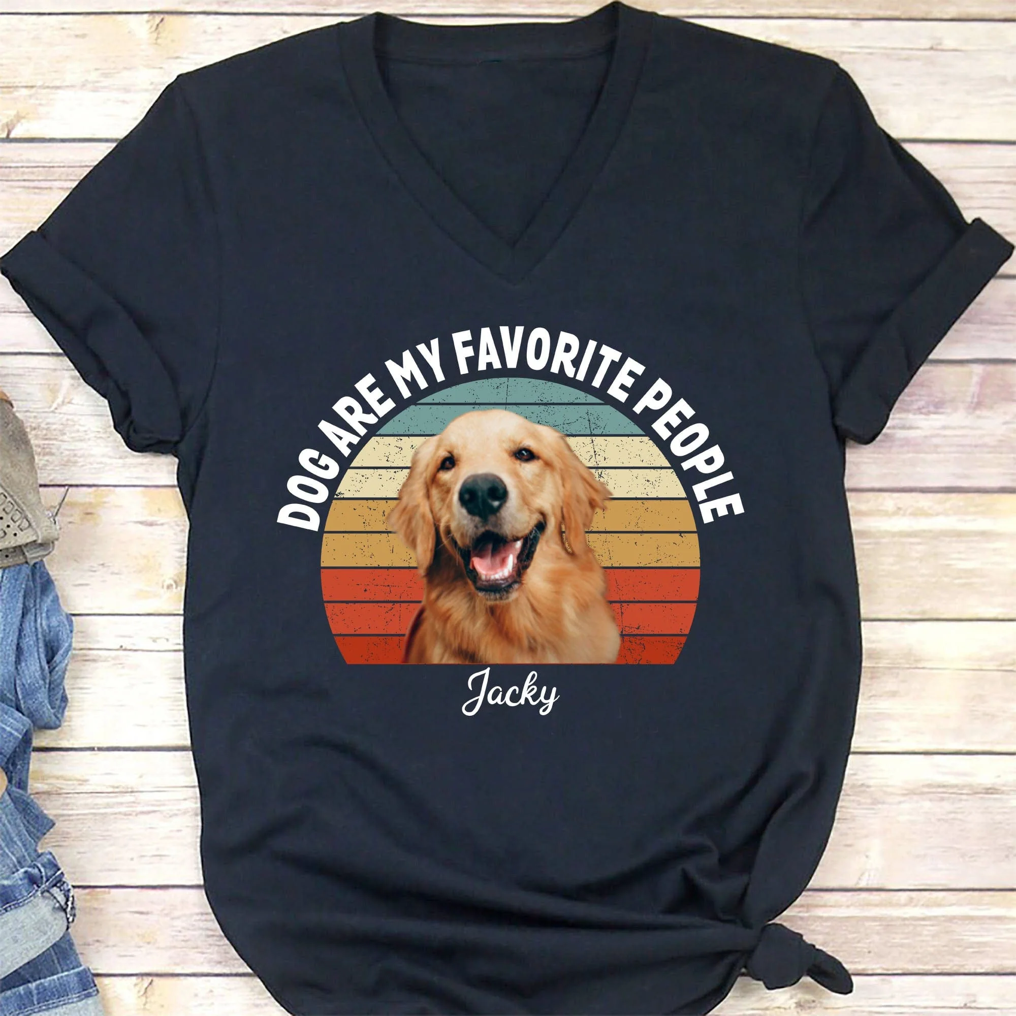 Dogs Are My Favorite People Vintage Retro Photo Shirt, Personalized Custom Photo Dog Shirt H458 - Image 5